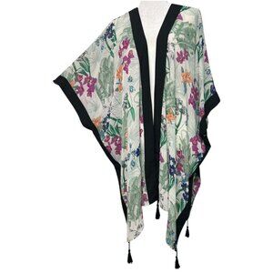 Gibson & Latimer Floral Print Kimono Cardigan With Tassels Oversized Size‎ Small